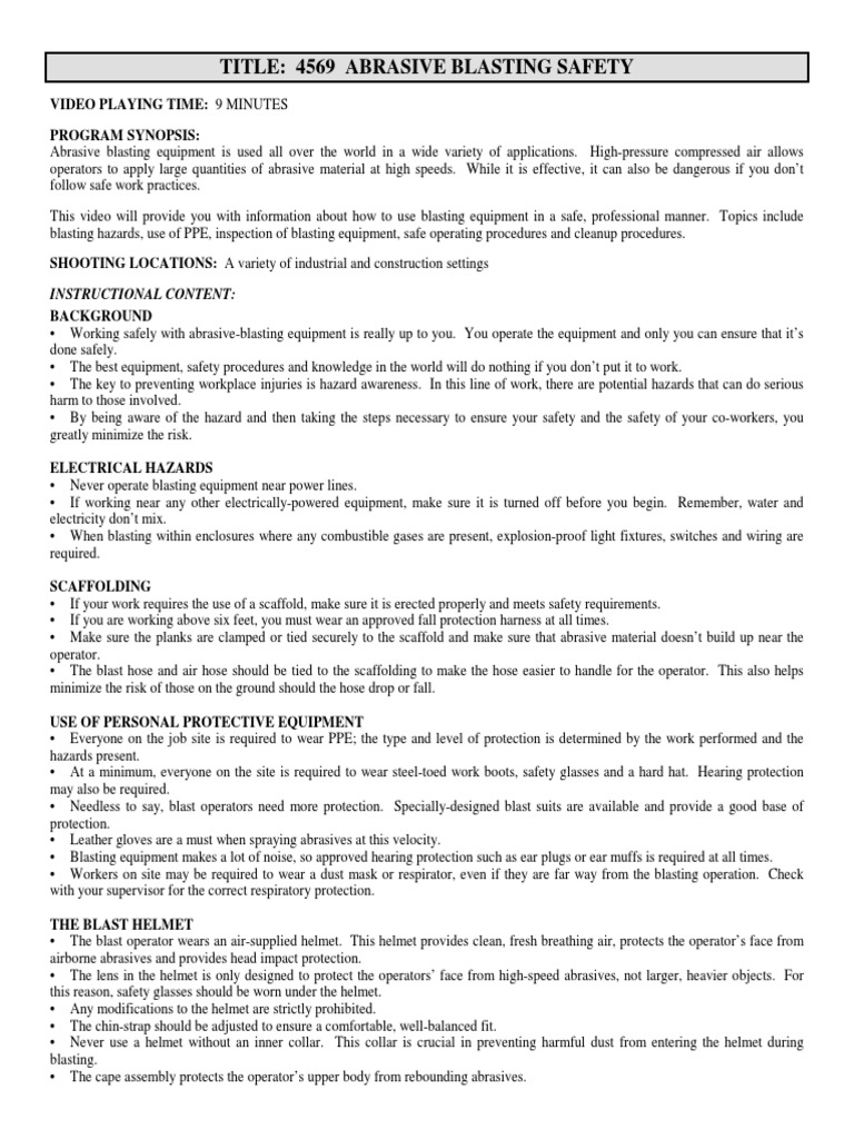 Sand Blasting Procedures PDF Personal Protective Equipment Equipment
