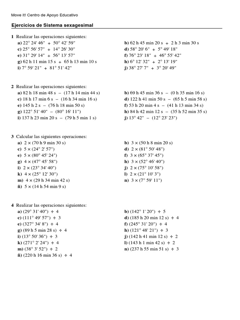 Ejercicios De Sistema Sexagesimal Move It Centro De Apoyo Educativo