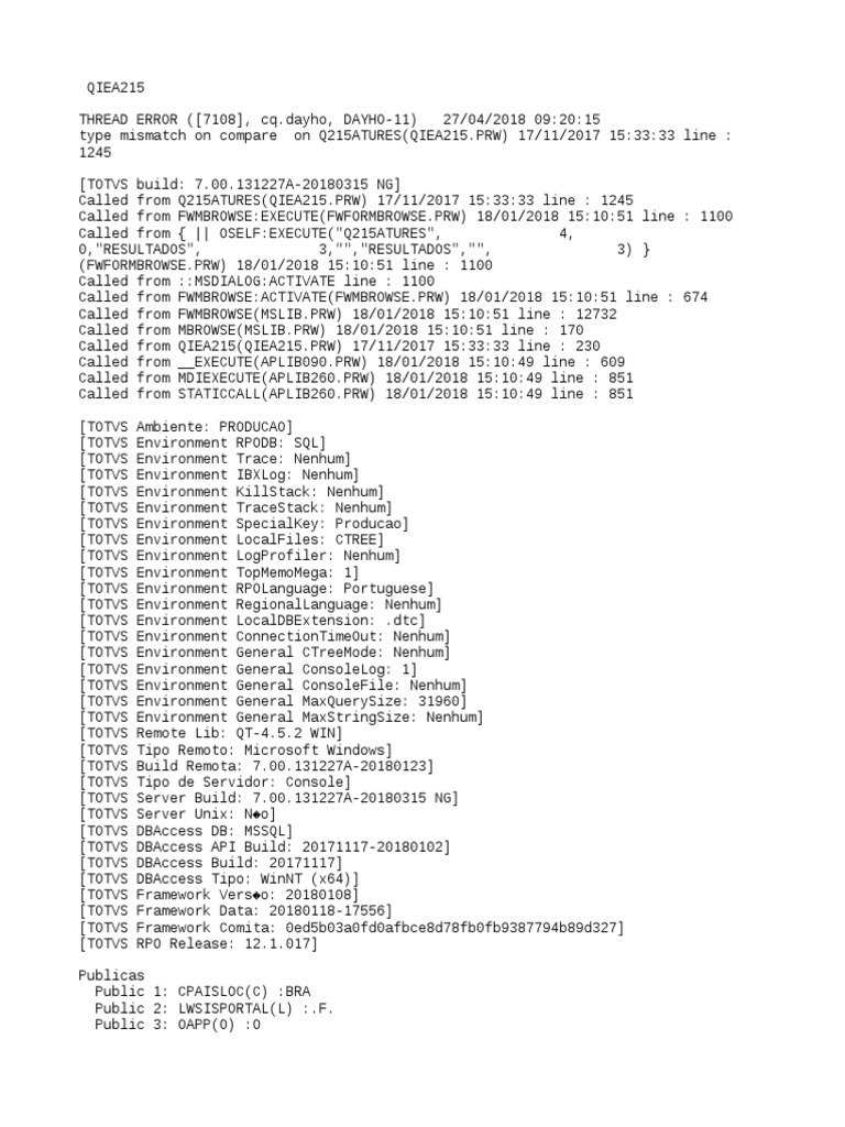 TOTVS Error Debugging Log | PDF | Information Technology Companies Of ...