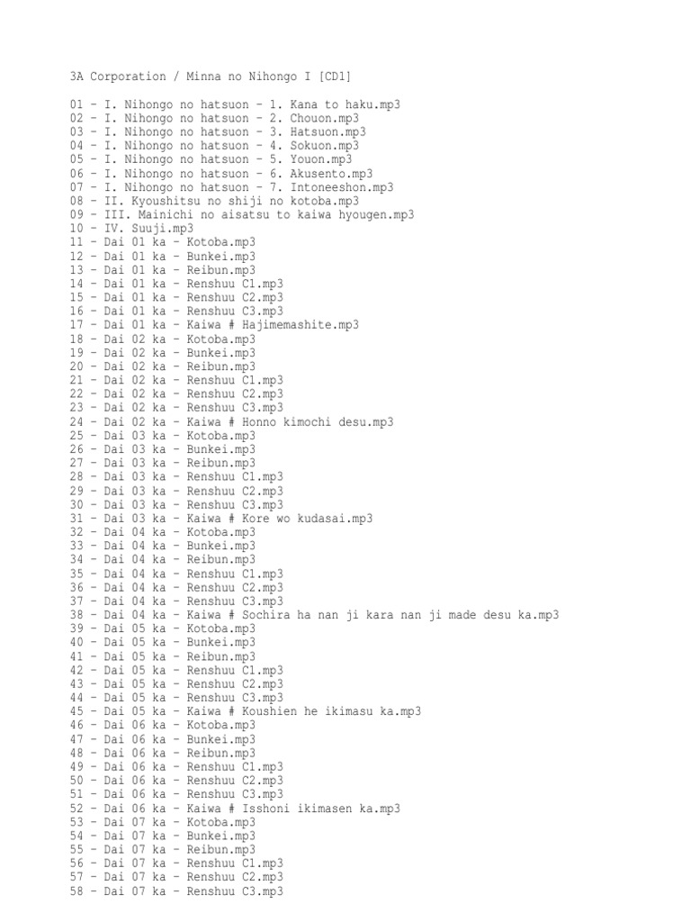 Minna No Nihongo I Ii Cd Tracklist Pdf Linguistic Typology Linguistics