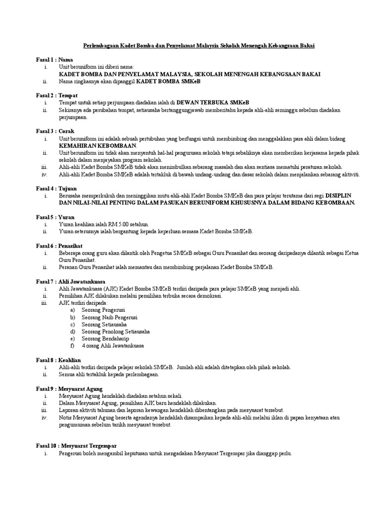 Perlembagaan Kadet Bomba Pdf