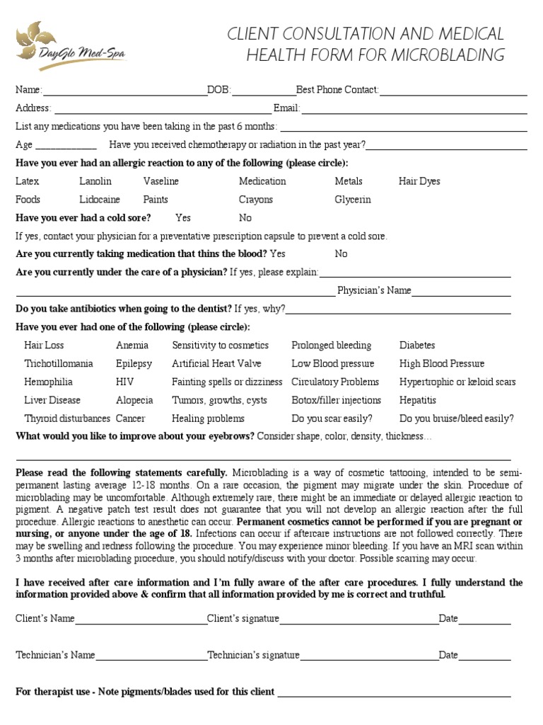 Microblading Consent and Consultation Form | PDF | Health Sciences ...
