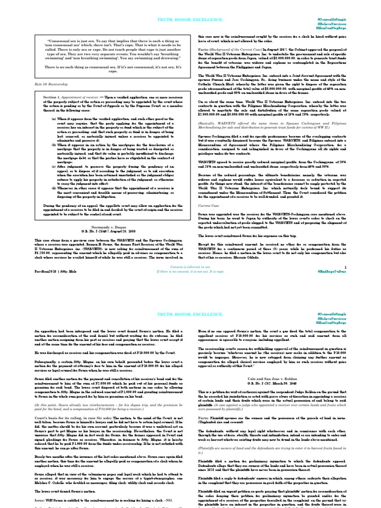 Case Digests of Rule 59 Receivership (2018) Cases PDF Receivership