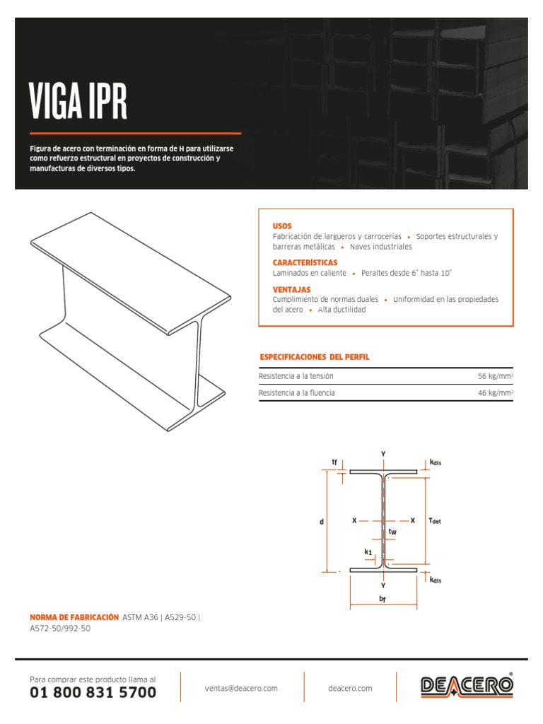 Dimensiones y Especificaciones Viga IPR | PDF | Materiales | Ingeniería