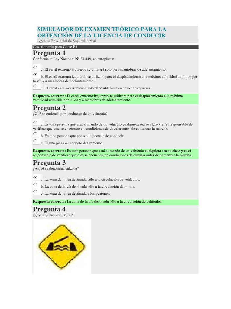 Ejemplo examen teorico de conducir