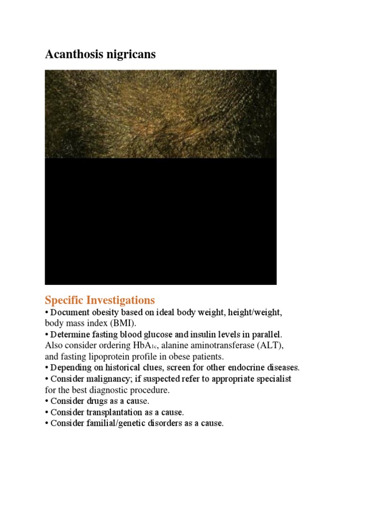 Acanthosis Nigricans Investigations Guide | PDF | Wellness | Science ...