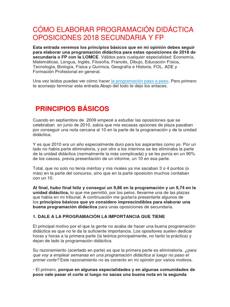 Guía para Programación Didáctica Oposiciones | PDF | Plan de estudios ...