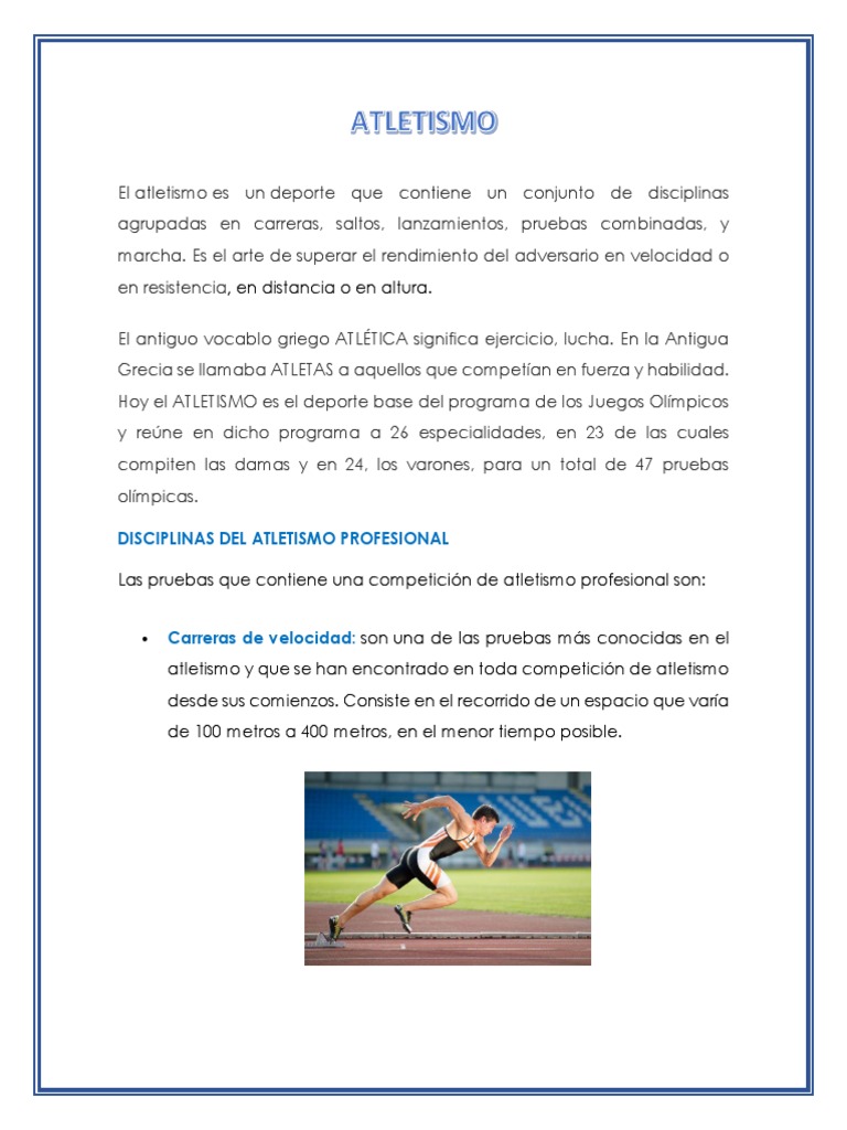 Fundamentos del Atletismo y Disciplinas | PDF | Deporte del atletismo ...