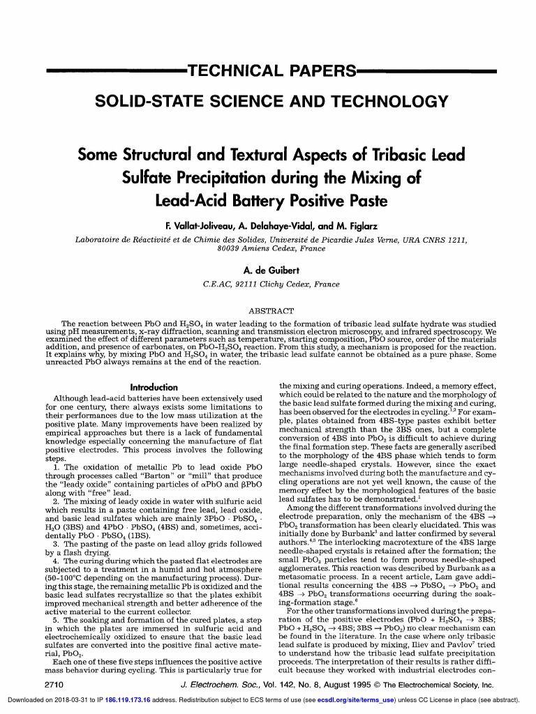Some Structural and Textural Aspects of Tribasic Lead Sulfate Precipitation During The Mixing of