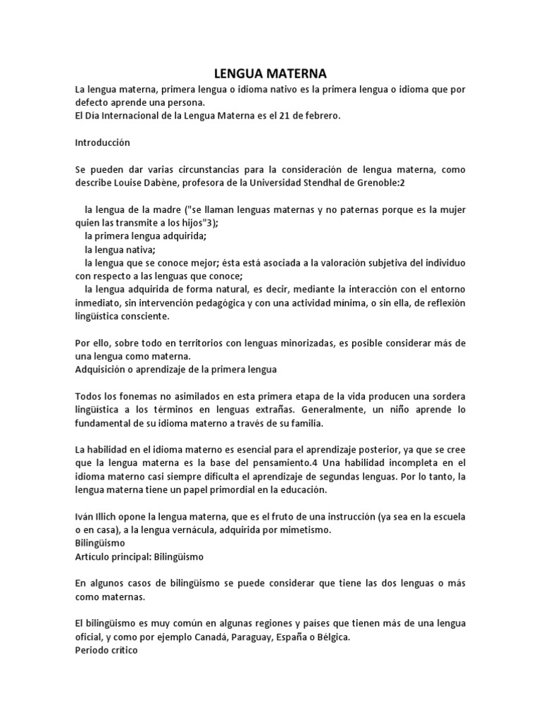 Lengua Materna | PDF | Primer idioma | Idiomas
