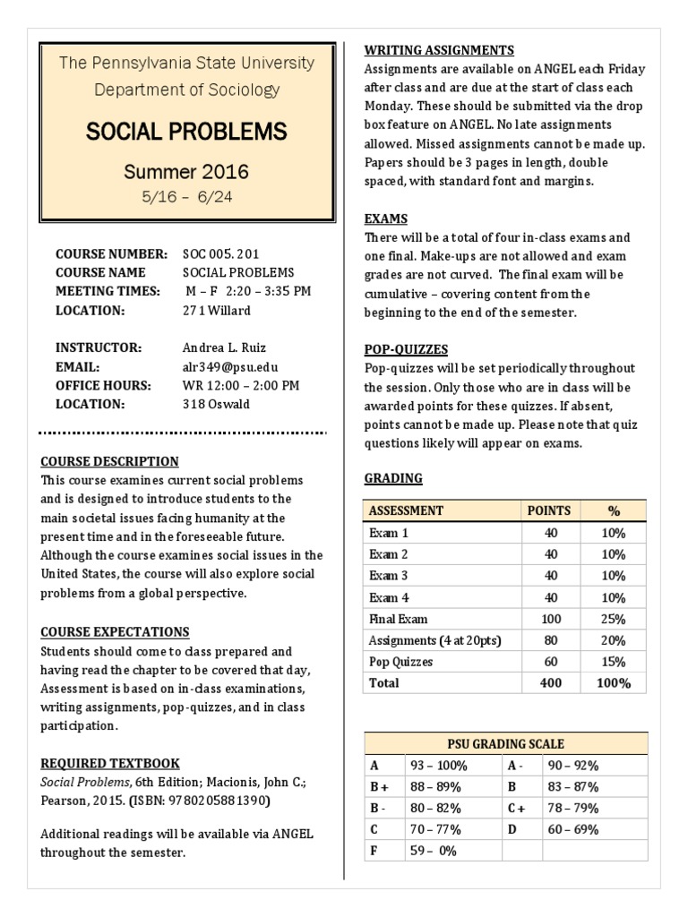 Social Problems Course Overview | PDF | Academic Dishonesty | Test ...