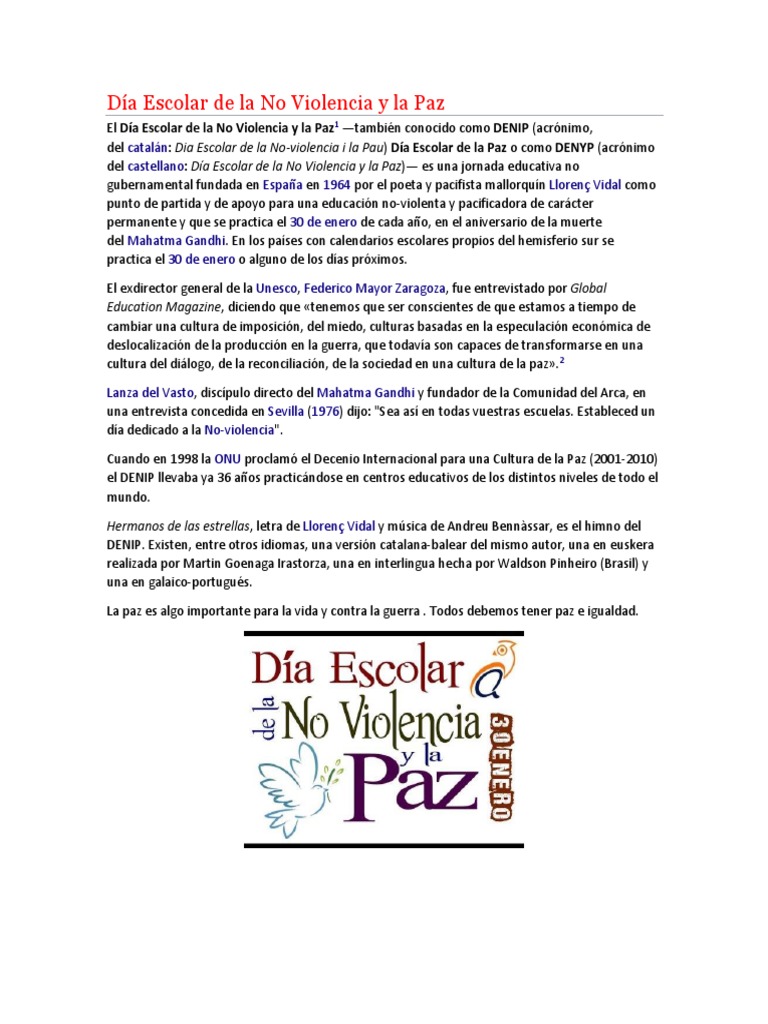 Día Escolar de la No Violencia y la Paz | PDF | Ciencias sociales