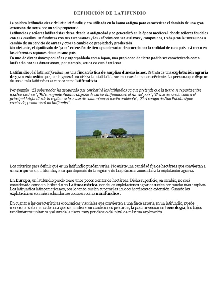 Definición y significado de latifundio | PDF | Economias