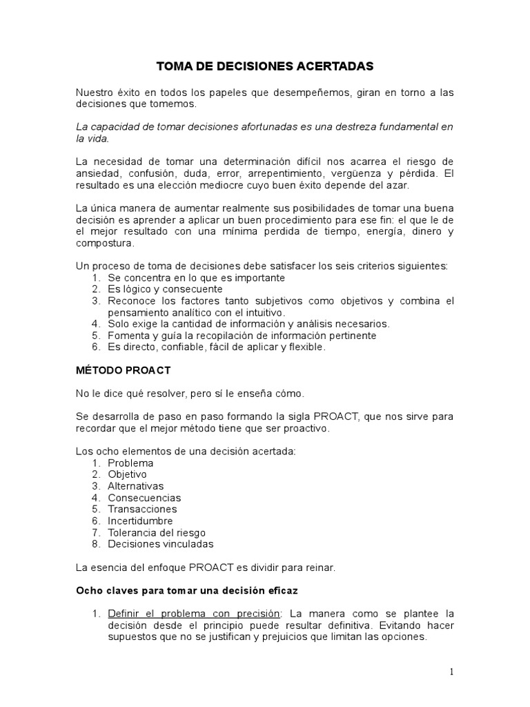 Toma de Decisiones | PDF | Toma de decisiones | Ciencia cognitiva