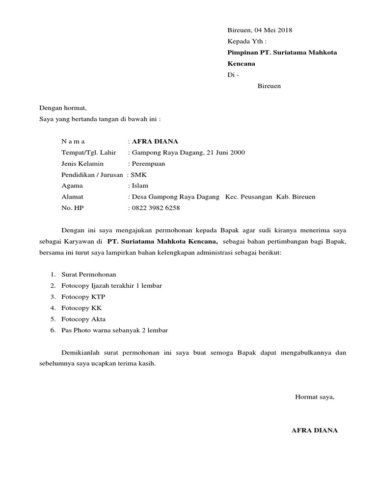 Download 95+ Contoh Surat Lamaran Kerja Suzuya Terbaik Dan Terbaru
