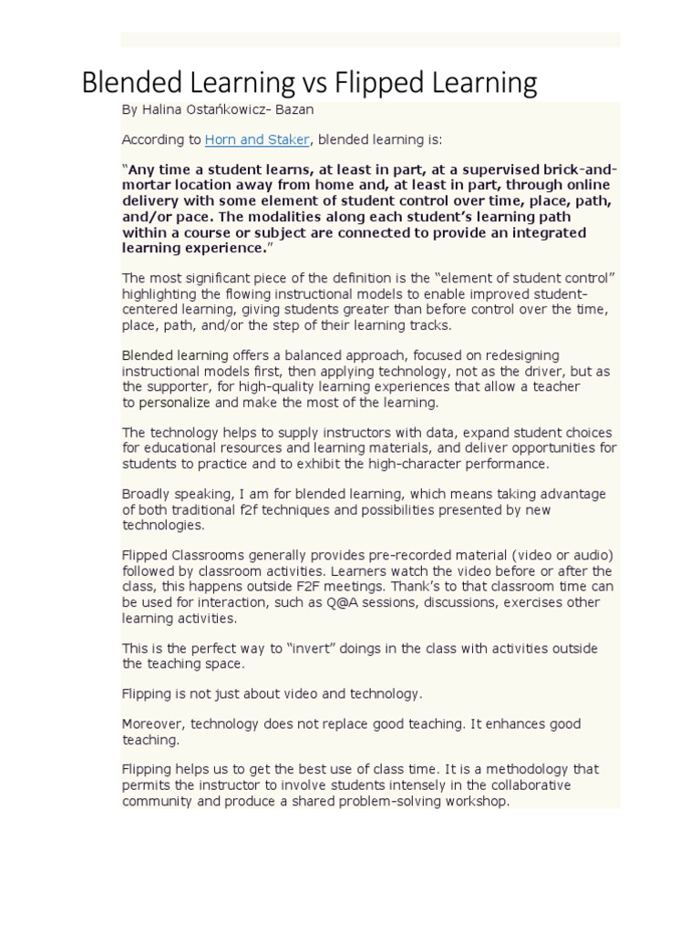Blended Learning vs Flipped Classroom Insights | PDF | Lecture | Learning