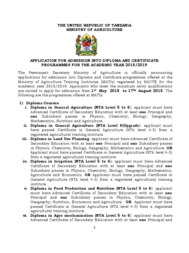 Application For Admission Into Diploma and Certificate 2018-2019 | PDF ...