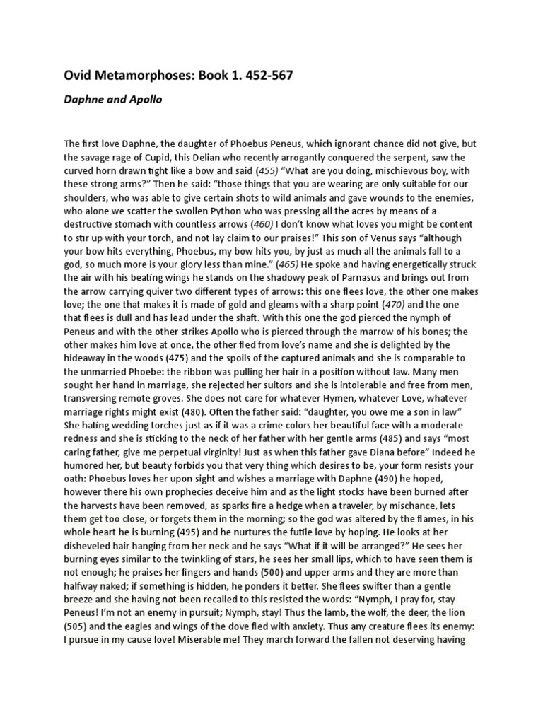Ovid Metamorphoses Daphne and Apollo Study Guide PDF Apollo Cupid