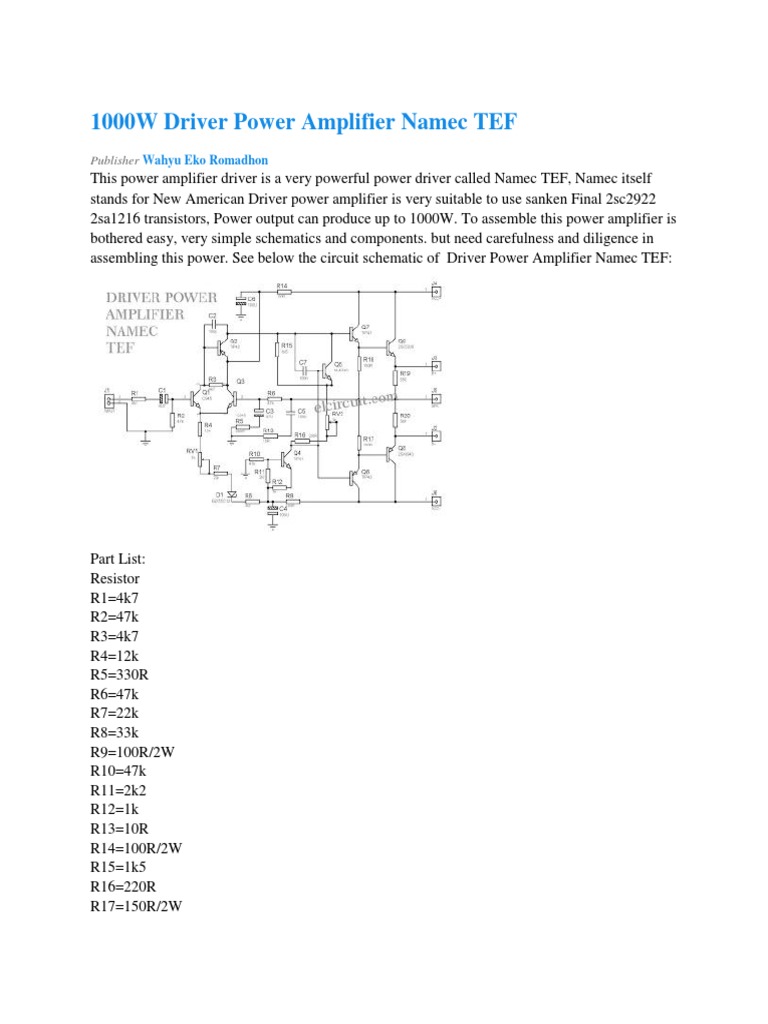 1000W Driver Power Amplifier Namec TEF - Electronic Circuit | PDF