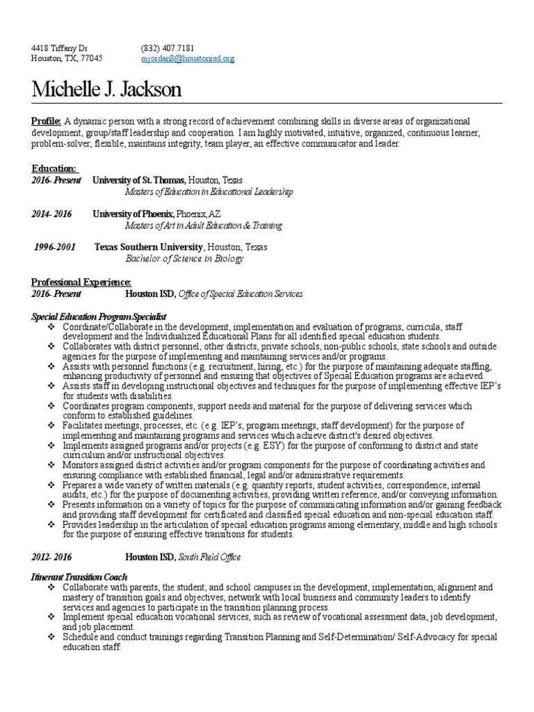 Jacksonm sp18 Professional Resume | PDF | Special Education ...