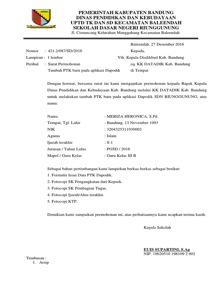 Surat Permohonan Tambah Ptk Guru Paud