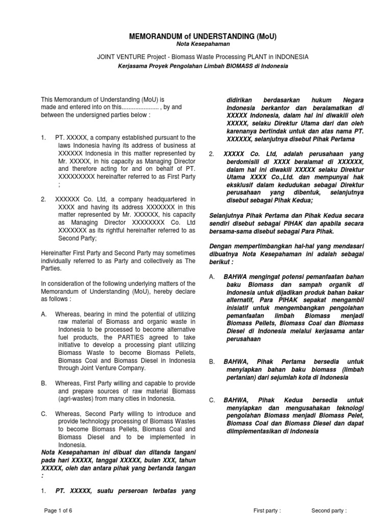 Draft MOU Kerjasama Dengan Asing | PDF
