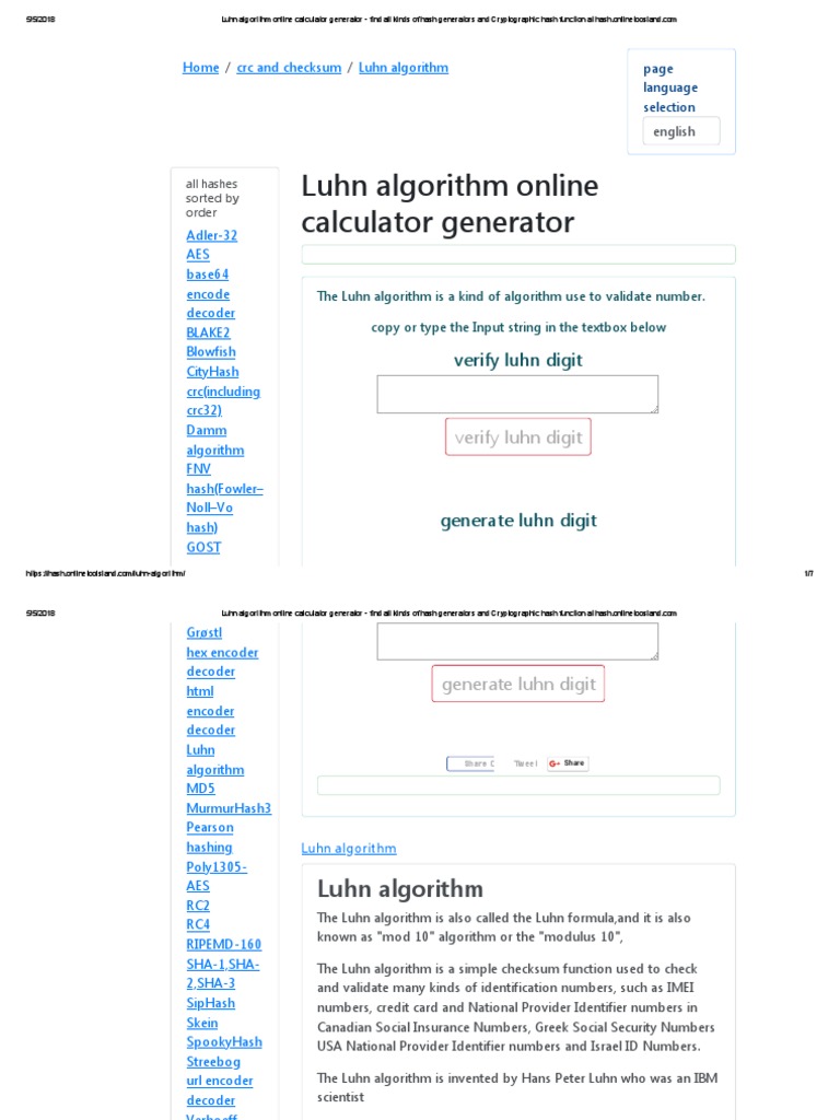 Luhn Algorithm Check Calculator | Download Free PDF | Error | Computer ...