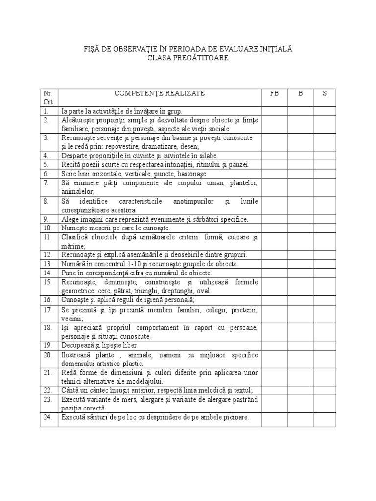 Fisa de Observatie Evaluare Initiala | PDF