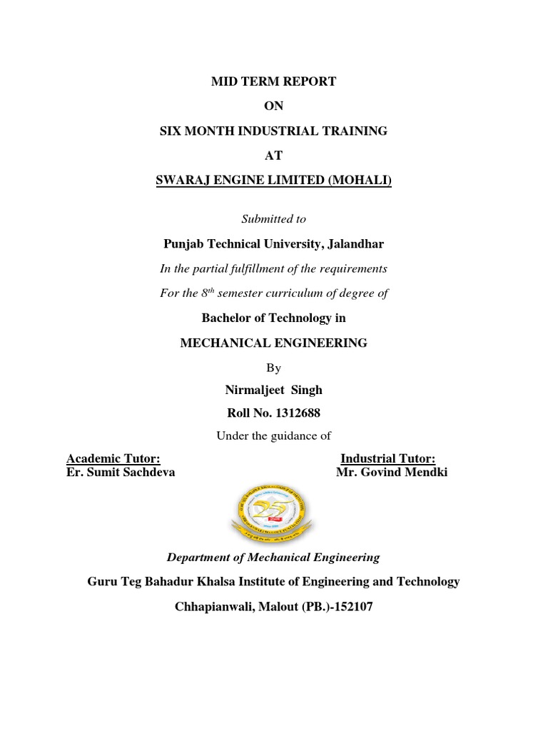 Mid Term Report on Industrial Training | PDF
