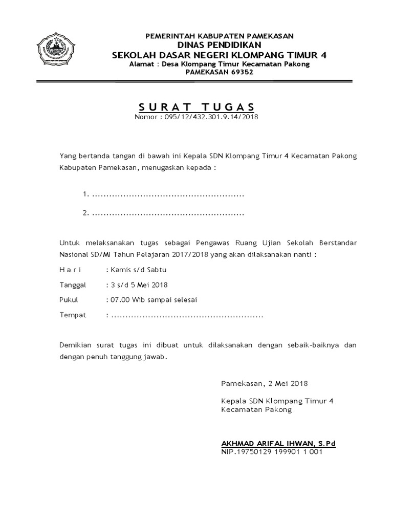 Contoh Surat Tugas Pengawas Usbn 2018 Pdf