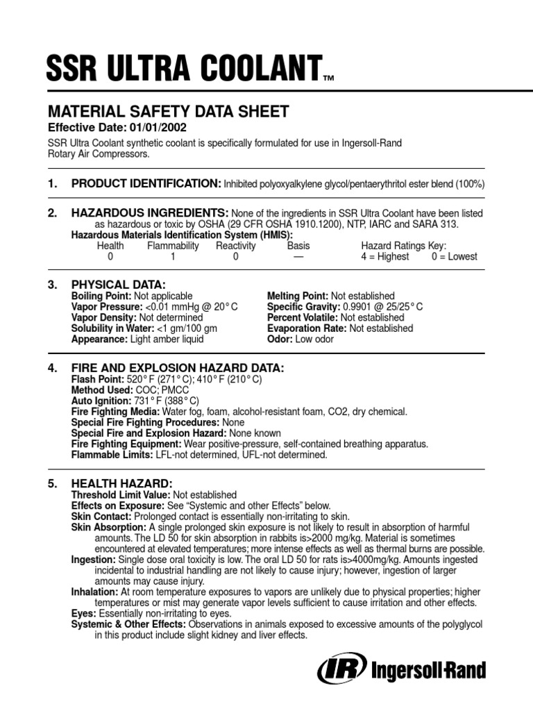 IngersollRand SSR Ultra Coolant PDF Waste Management Toxicity