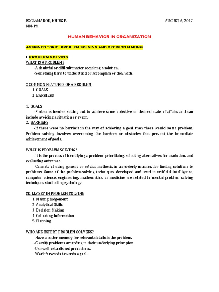 Problem Solving and Decision Making Guide | PDF | Decision Making ...