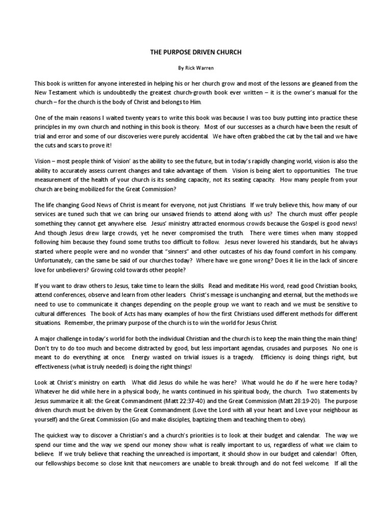 Purpose Driven Church PDF Christian Church The Gospel