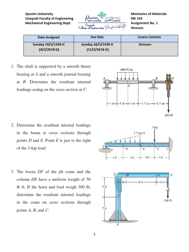 Mechanical Engineering HW 1 | PDF | Shear Stress | Stress (Mechanics)