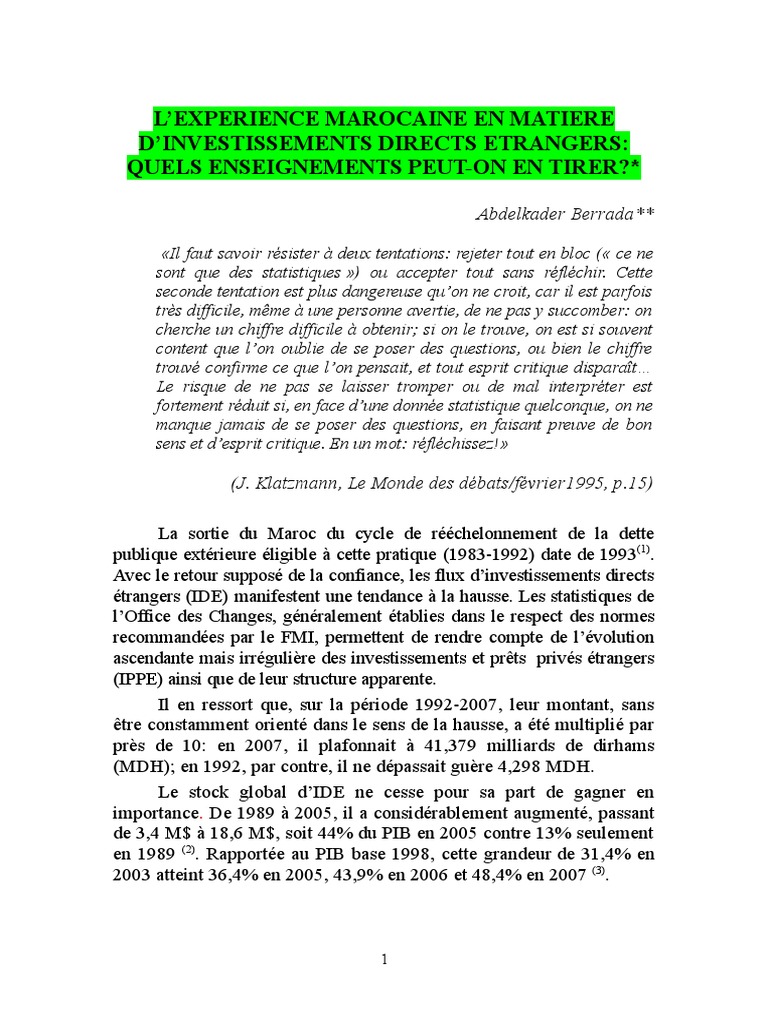 Investissements directs étrangers au Maroc | PDF | Monopole | Maroc