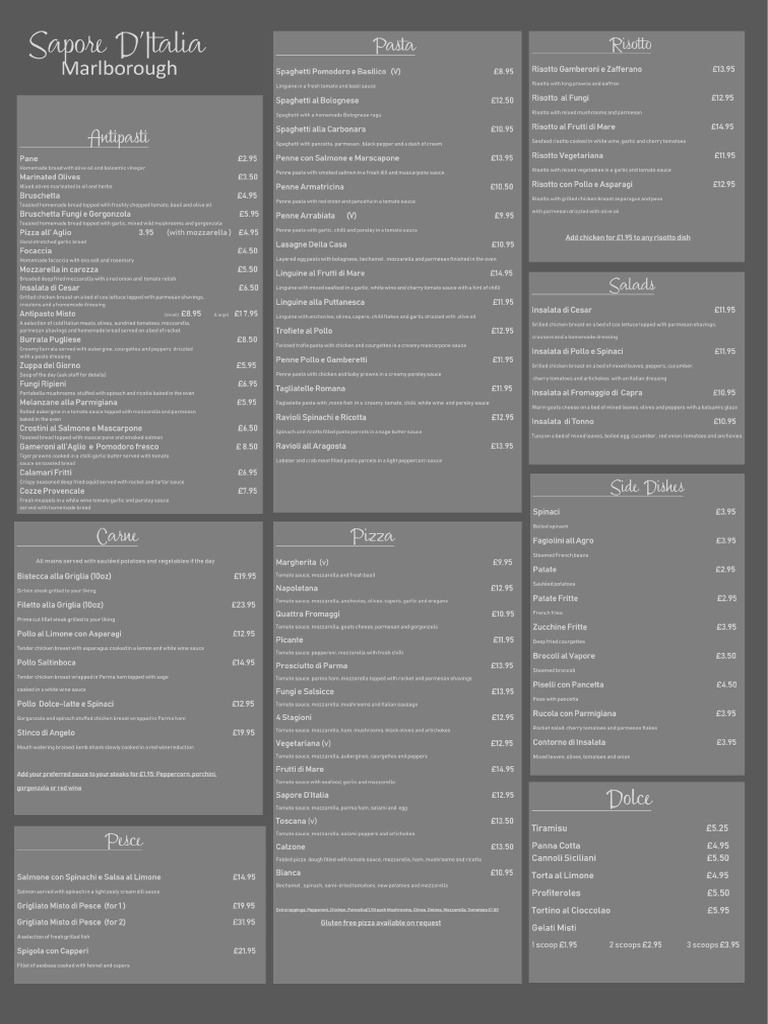 Sapore D'Italia Food Menu | PDF | Foods | Restaurant And Catering