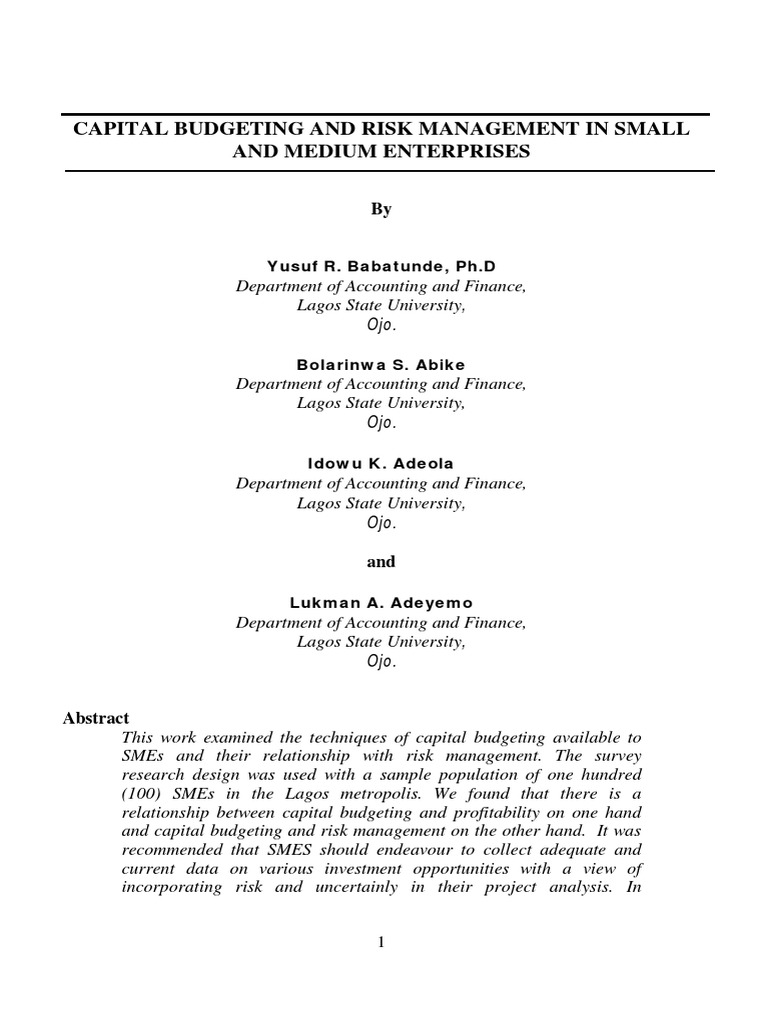Capital Budgeting for SMEs in Lagos | PDF | Net Present Value ...