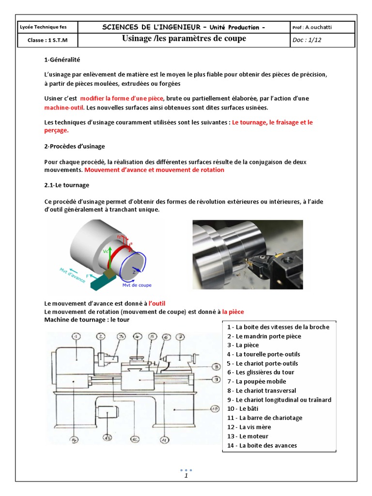 Cours Usinage Parametre de Coupe PDF | PDF | Usinage | Processus industriels