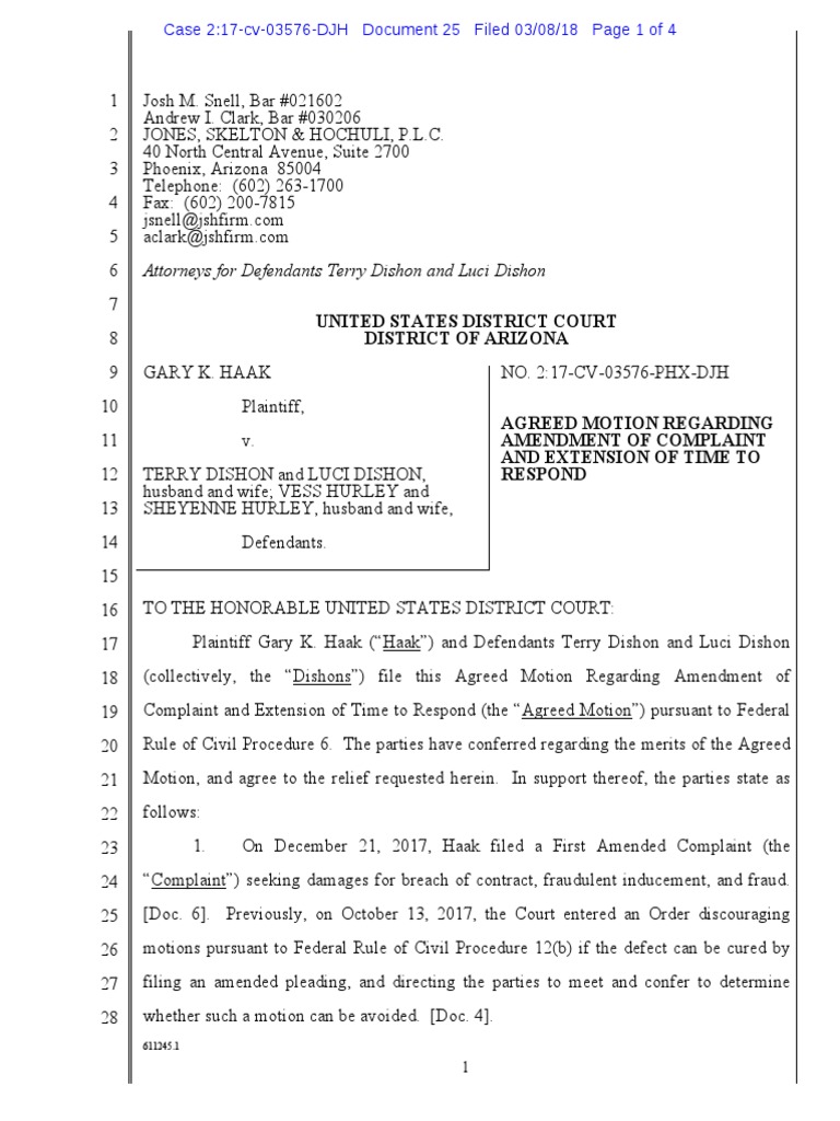 Agreed Motion to Amend Complaint and Extend Response Time | PDF ...