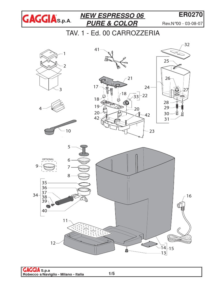 Gaggia Espresso Pure Color Part Diagram PDF PDF