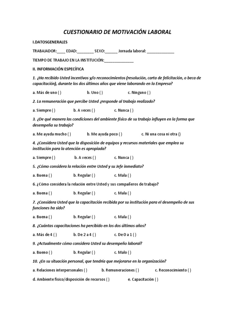 Cuestionario de Motivación Laboral | PDF