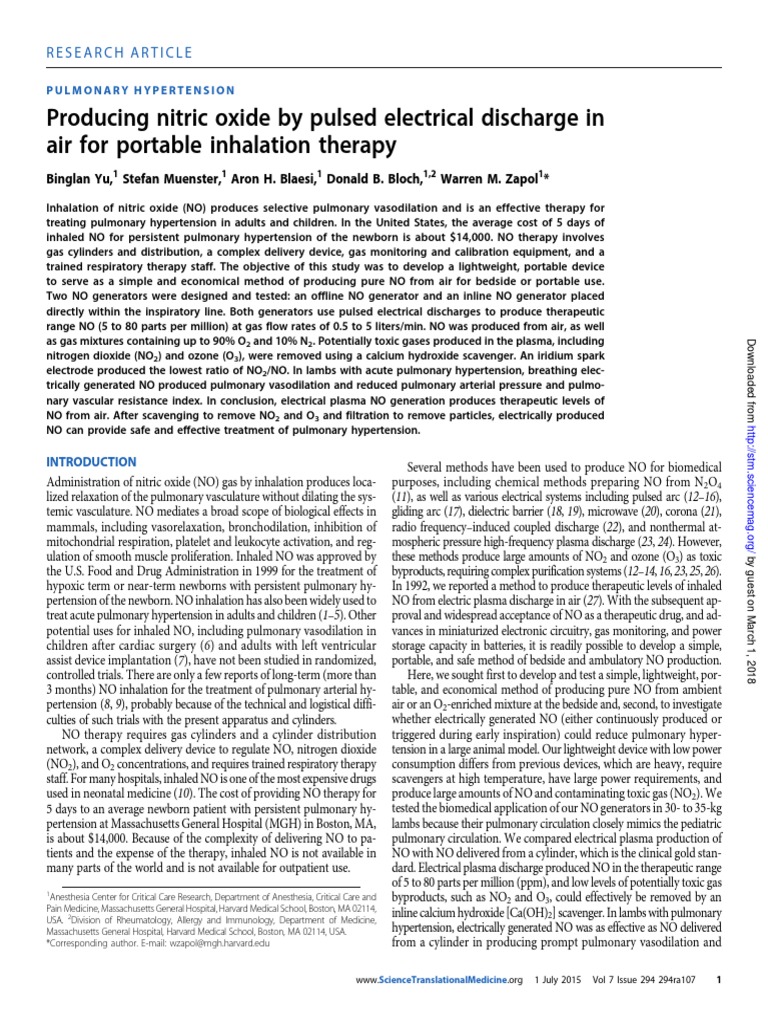 Iridium Nitric Oxide Generator 2 PDF Nitric Oxide Lung