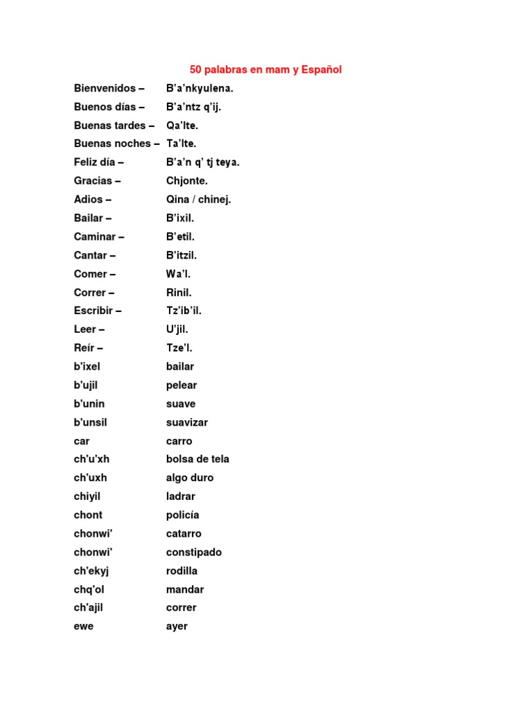 50 Palabras en Mam y Español