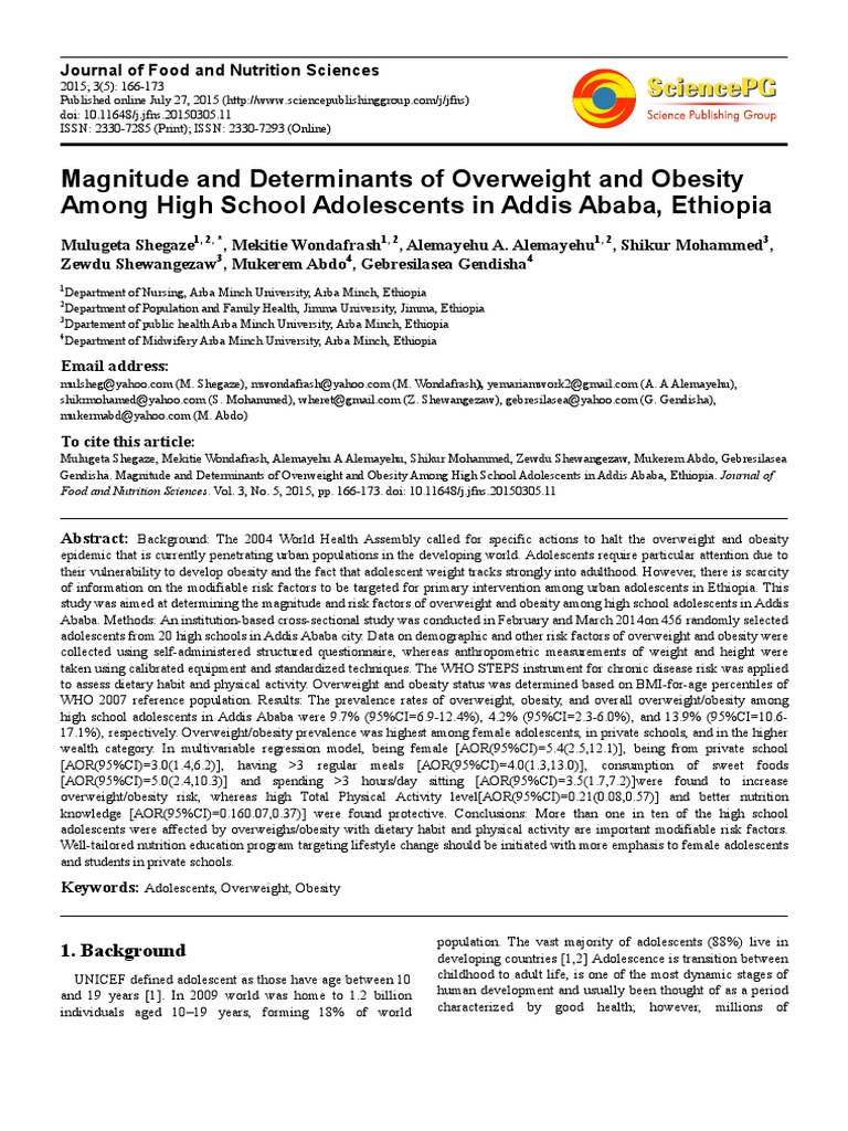 Magnitude and Determinants of Overweight and Obesity Among High School ...