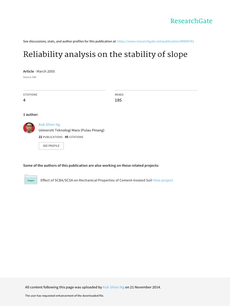 Slope Stability Reliability Analysis | PDF | Variance | Standard Deviation