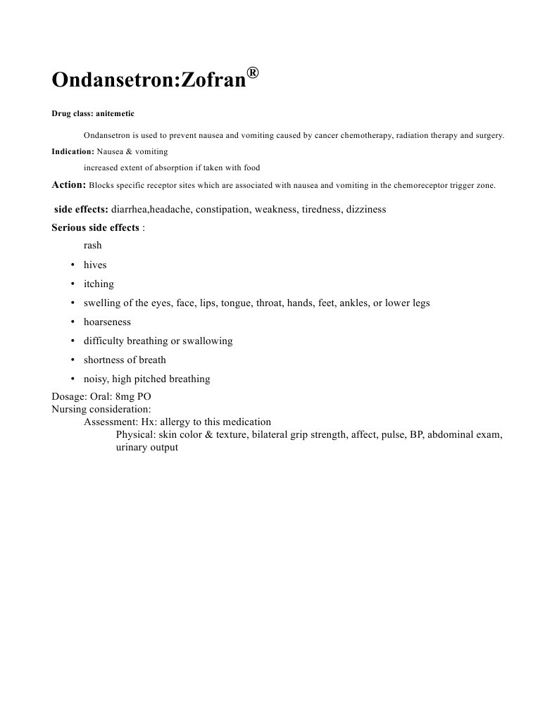 Ondansetron Zofran Action Medical Specialties Clinical Medicine