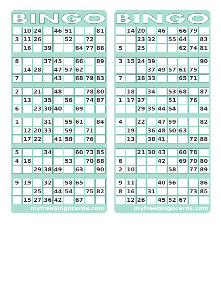 Bingo Cards 90
