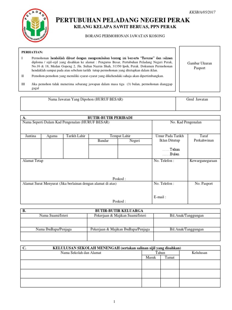 Borang Kerja Kosong Pdf