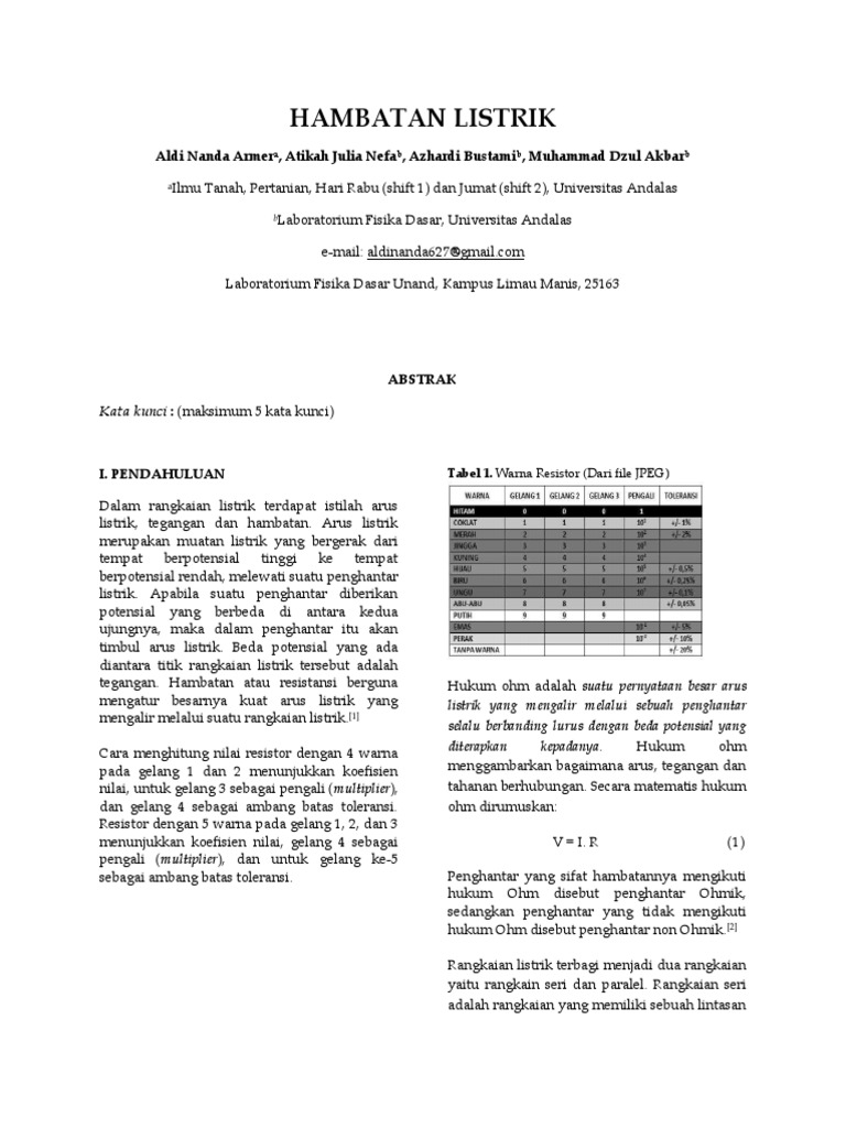 Jurnal Hambatan Listrik Jurnal Hambatan Listrik