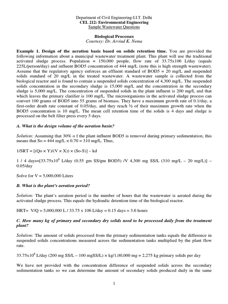 Sample Ww Questions | Sewage Treatment | Waste Management